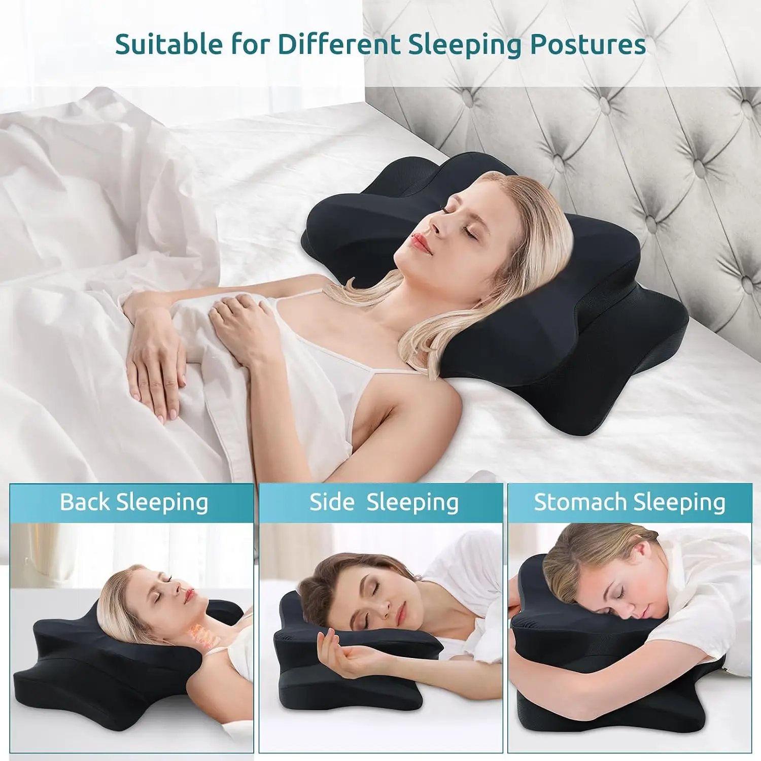 Cervical Pillow for Neck and Shoulder Pain Relief, Cooling Contour Memory Foam Pillow, Dual-Height Ergonomic Neck Support Pillow