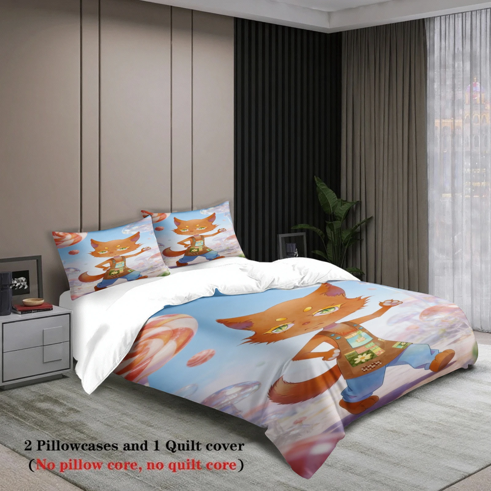 Twin Size Bedding Set Softville Cozy Town Cute Fern the Quilt Fox With Duvet Cover & Pillowcase For Children's Bedroom Decor