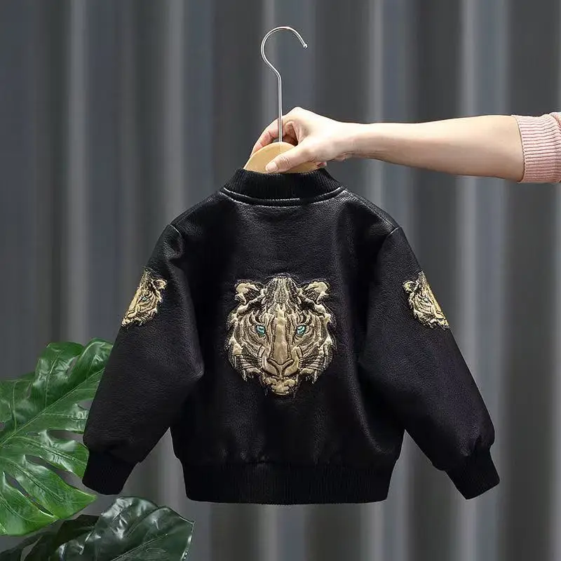 

Spring And Autumn Boys PU Leather Jacket Outerwear for Toddler Baby Clothes Children Kids Clothing Zipper Leather Jacket Coat