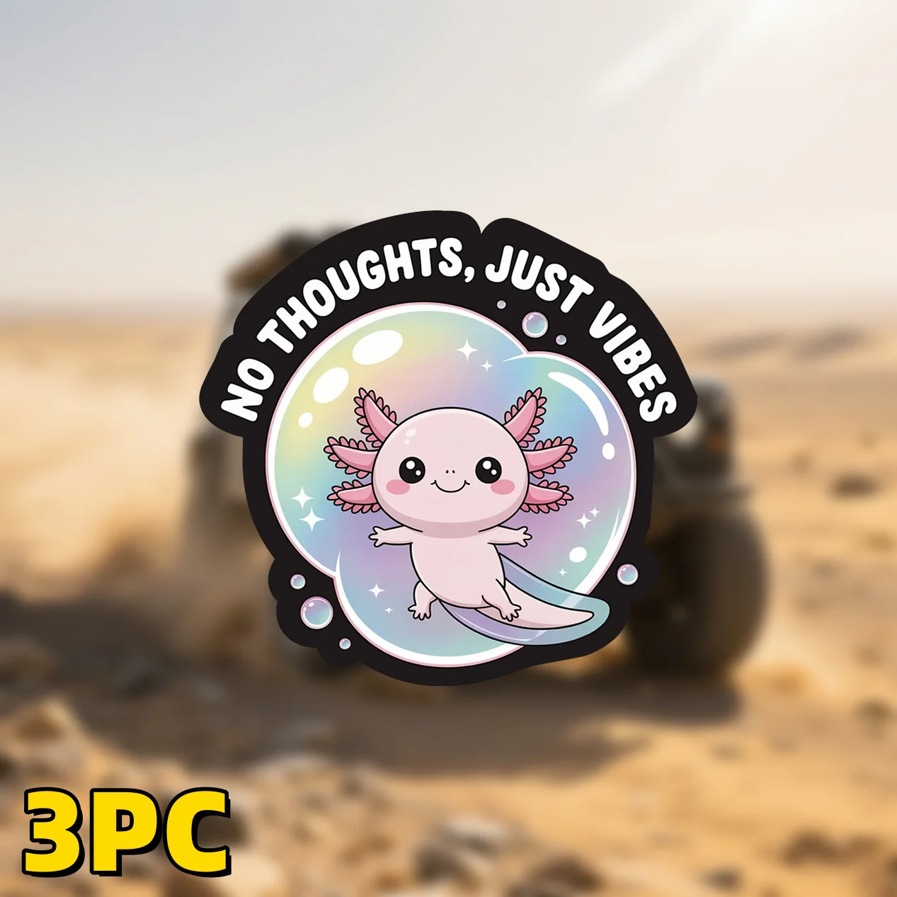

Cute pink lizard sticker - with the text "No need to think, only vibration", pink purple anime decoration,