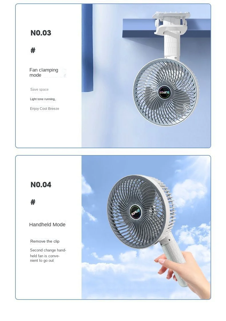 Tragbarer Clip-Lüfter USB wiederauf ladbarer 3-Gang-Funk-Handlüfter Clip Zirkulator-Lüfter für Camping-Desktop-Büro – Detail 11