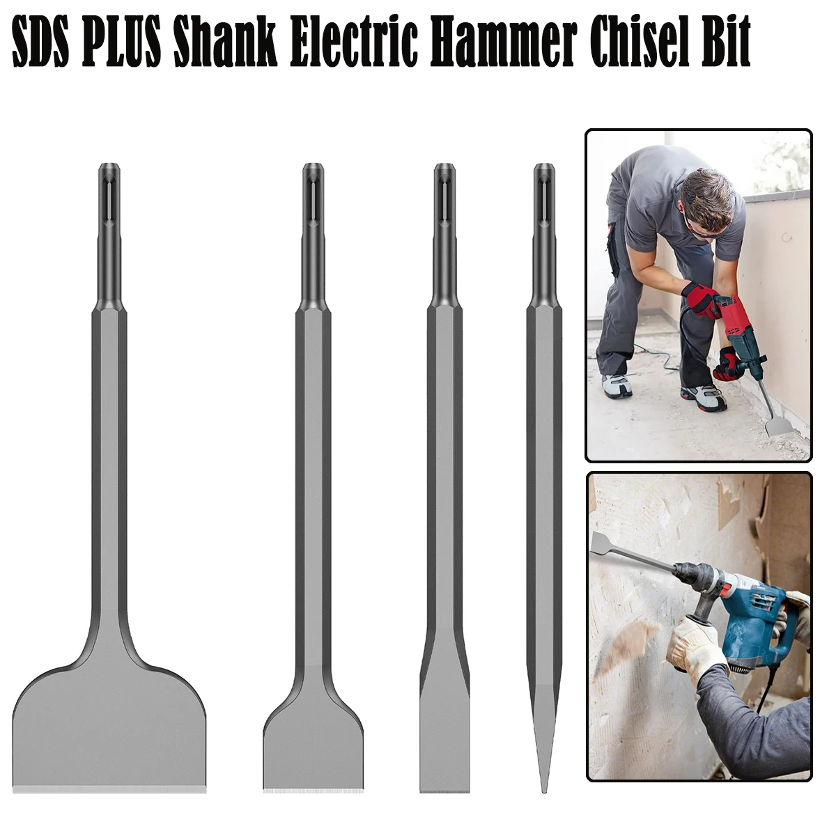 

4Pcs SDS PLUS Shank Electric Hammer Chisel Bit HCS Masonry Point Groove Flat Chisel For RemovalTile Cement Concrete Brick Stone