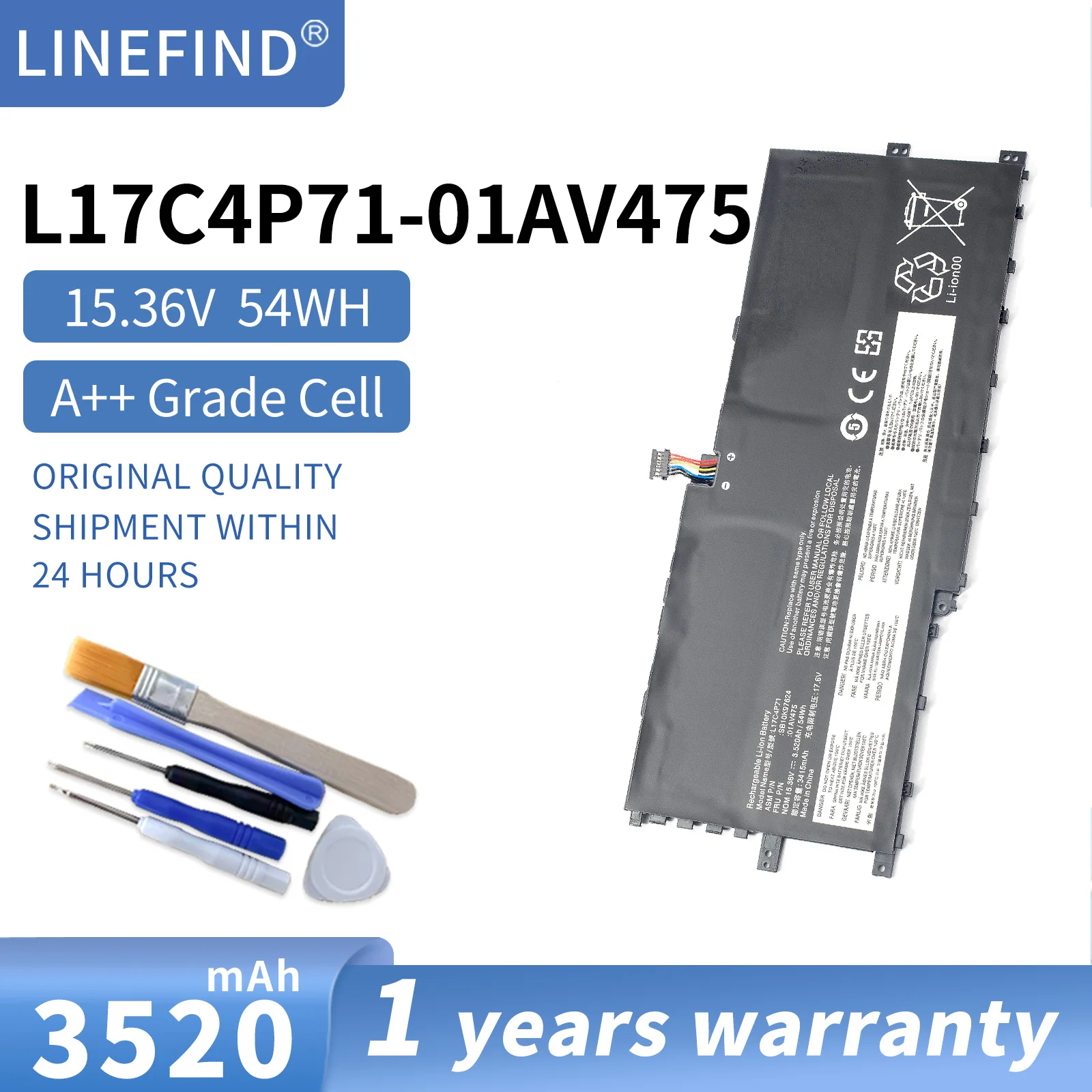 Laptop Battery L17C4P71 15.36V/54Wh/3520mAh L17M4P71 L17M4P73 01AV474 01AV475 01AV499For X1 Yoga 2018/3rd Gen