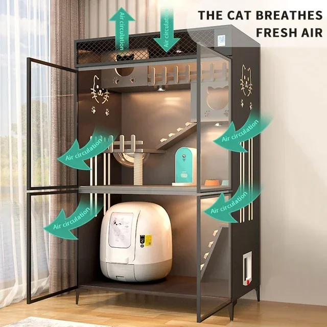 

-Factory Selling Luxury Solid Wood Cat Villa Nest Bed Wooden Pet Cage Cat Showcase Cattery Cat House For Amazon