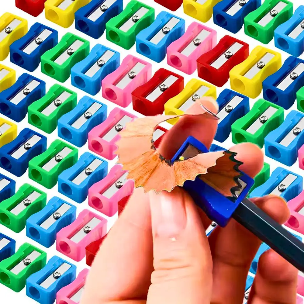 28pcs Random Color Bulk Mini Single Hole Plastic Pencil Sharpeners for Students, Classroom School Stationery Supplies YMY
