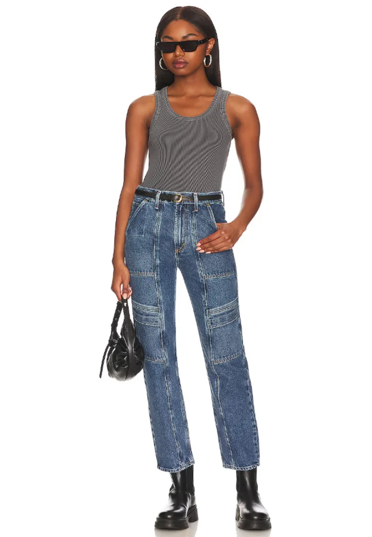 Damesmode wassen nostalgisch blauw grote zak lage stretch slanke casual comfortabele knapperige jeans