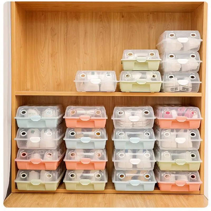 1/2pcs Transparent Shoe Box Plastic Stackable Shoes Organizers Thickened Dustproof Shoes Storage Case Combined Shoe Cabinet