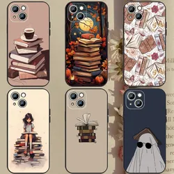 Read Books illustration  Phone Case For Apple iPhone 15,14,13,12,11,XS,XR,X,8,7,Pro,Max,Plus,mini Silicone Black Cover