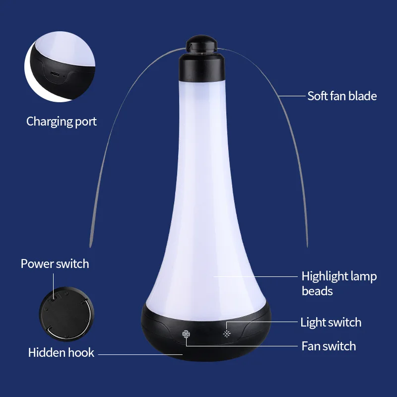 1000W Mosquito Repellent Fan Light Table Lamp Portable Desk Top Flie Spinner Rechargeable Hanging Fly Repeller for Party Picnics