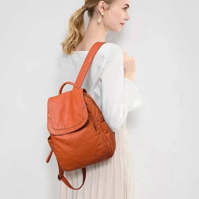 2026 Washed Leather Vintage Backpack for Teen Girls Small School Bag Casual Daypack Spacious Compact Travel Carryall