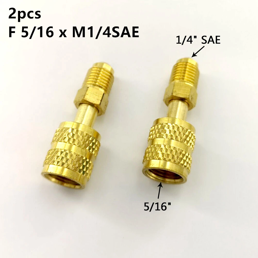 2Pcs Air Conditioning Adapter Male 5/16" SAE Female 1/4" SAE For R410 R32 Adapter Air Conditioning Refrigerant Repair Fluoride