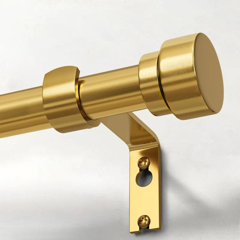 

Modern Gold Curtain Rods for Windows 48 to 84 Inches Adjustable Length Heavy Duty 1" Diameter Window Curtain Rod with Solid Meta