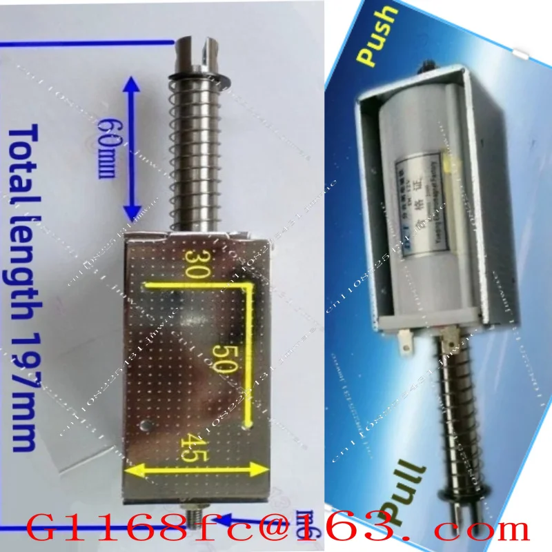 Push Pull Electromagnet with A Long Stroke of 60mm, High Thrust and Suction Force of 15 Kilograms, Miniature AC DC 24V 220V