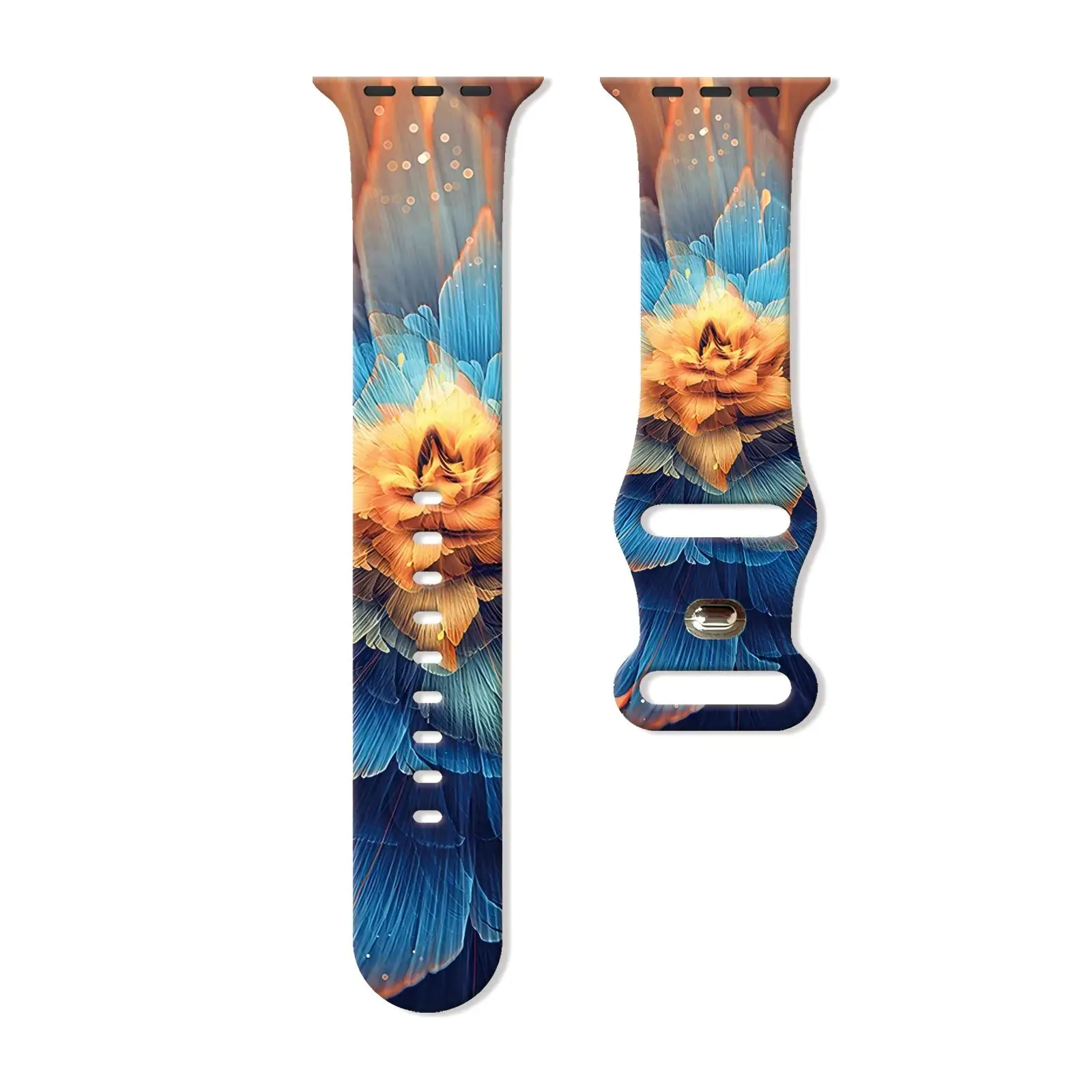 حزام ساعة مطبوع من سلسلة Floral Universe لساعة Apple 11/10/9/8/7/SE، حزام سيليكون بديل ناعم مقاوم للماء 46/45/44/42 ملم