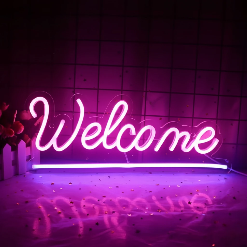 

Добро пожаловать неоновая светодиодная вывеска с питанием от USB, энергоэффективный яркий световой декор для танцевальных зала, магазинов, баров, салонов, отелей, вечеринок