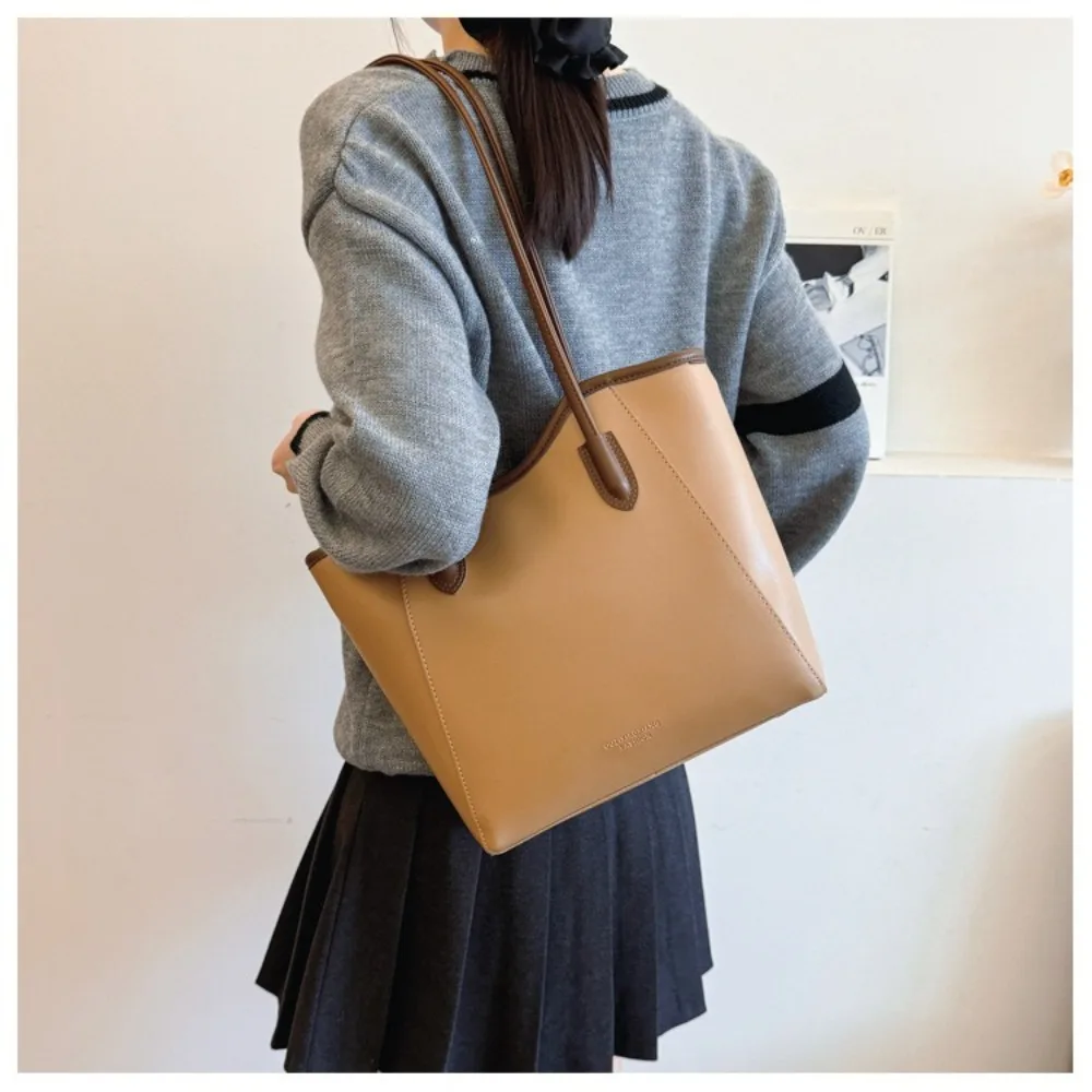 

Durable Large Capacity Shoulder Bags Solid Color Casual Tote Bag PU Handbags for Women