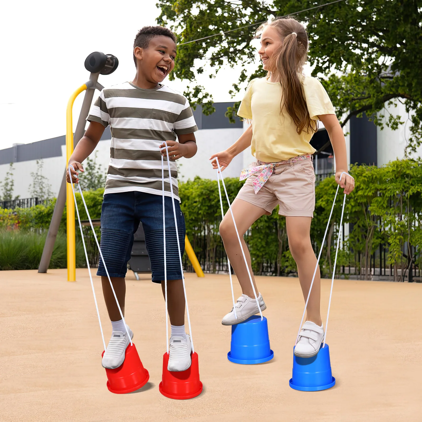 

3 Pairs Toddler Outdoor Toys Sensory Training Stilts Children Jumping Buckets for Kids Shoes Light Green