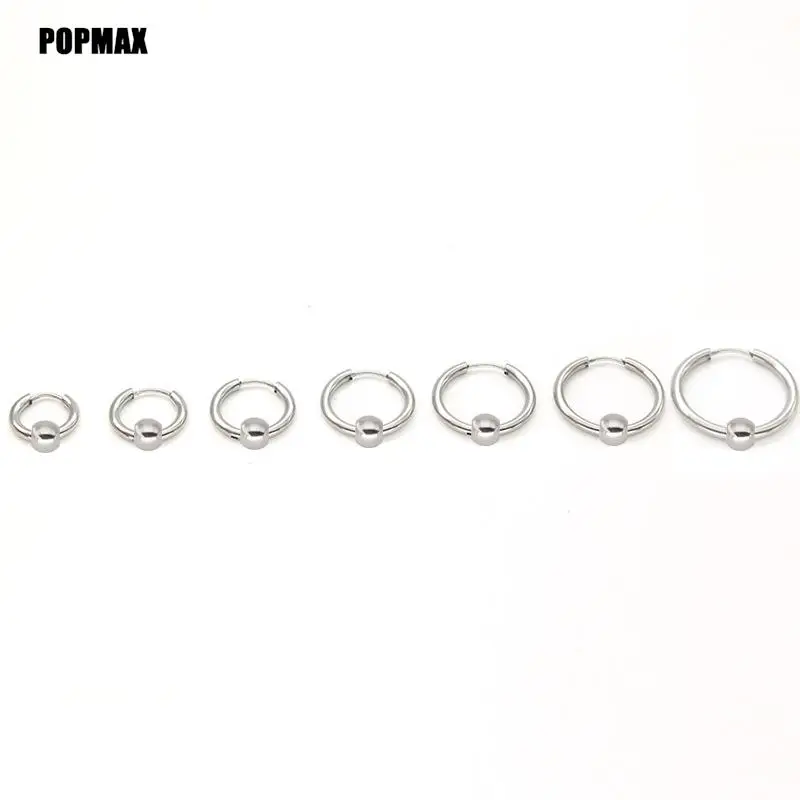 POPMAX 1 Pair Stainless Steel Hoop Earrings for Men Women Small Circle Metal Ball Anti-allergic Ear Buckle Rock Hip Hop Jewelry