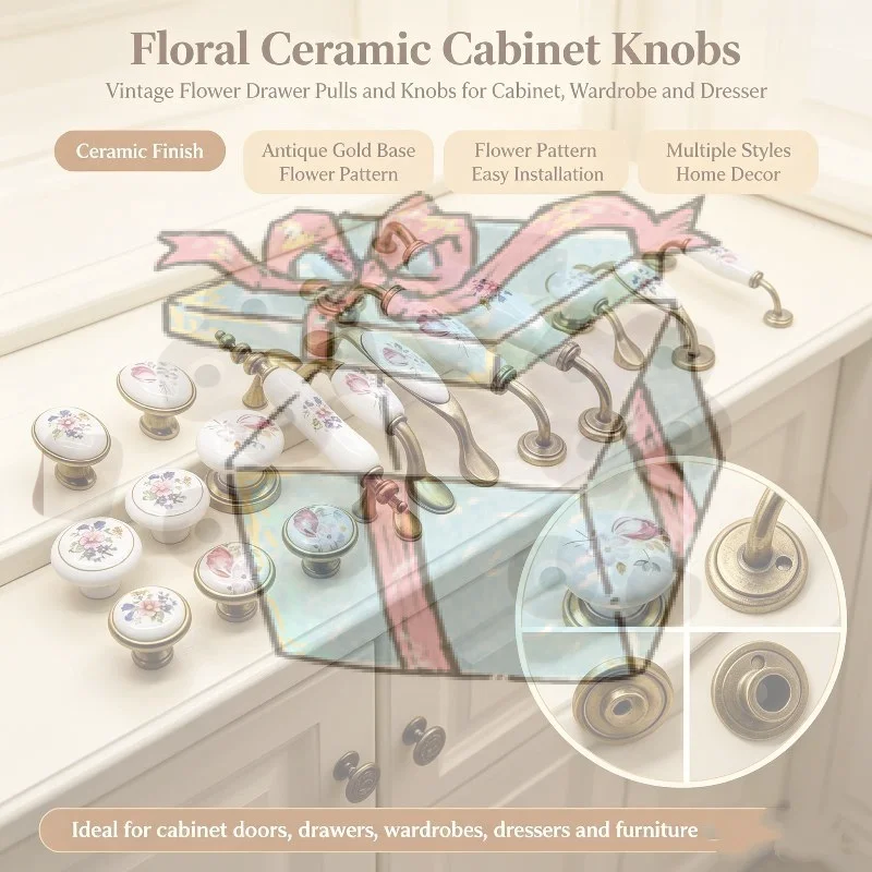 【CCA】European Flower Ceramic Handles Kitchen Cabinet Storage Dressers Classic Wardrobe Cabinet Closet Door Pulls