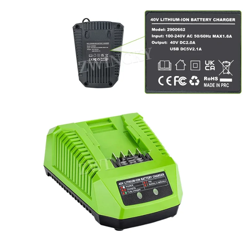 Carregador de Bateria do Li-íon para Greenworks Substituição da Bateria do Lítio 40v Ferramenta Elétrica Original Broca Viu o