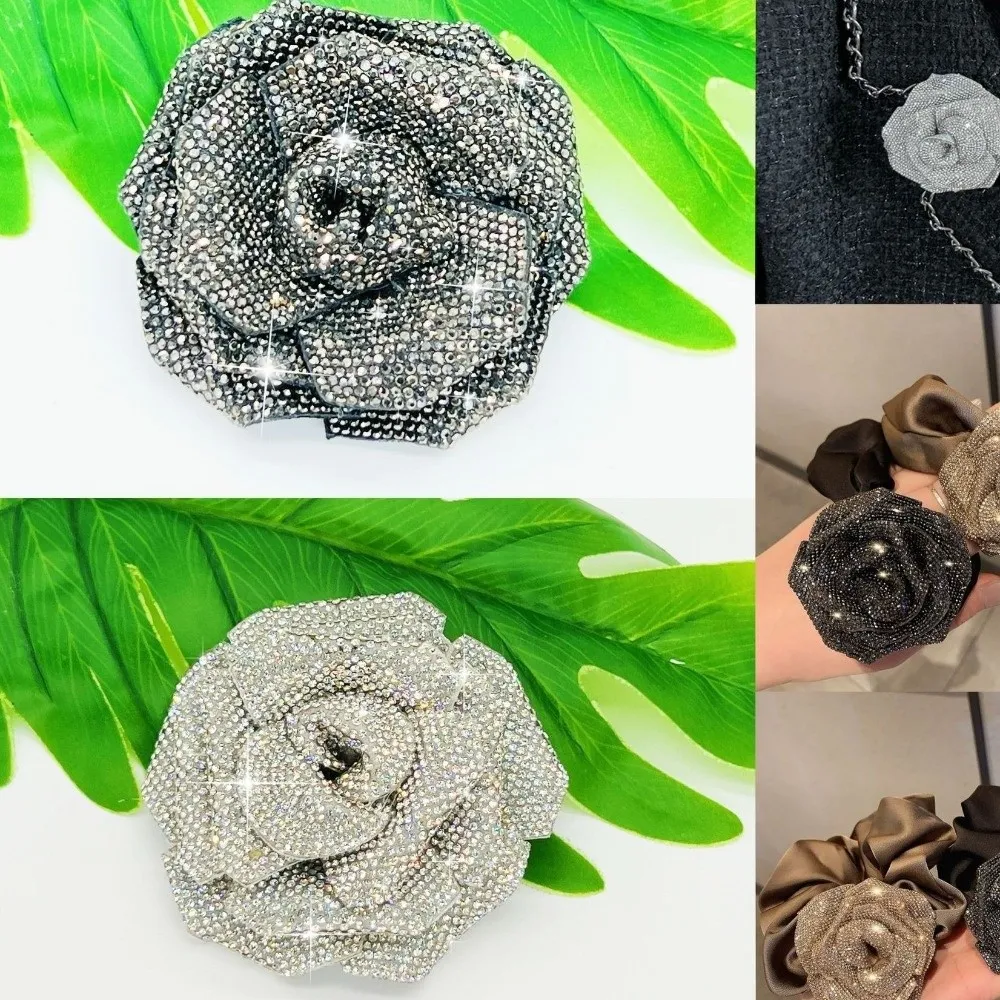3D Rose Rhinestone Flower Patches DIY Craft Sparkling Rose Brooch Fabrics Embellishment Flower Brooch Fabrics Sewing Supplies