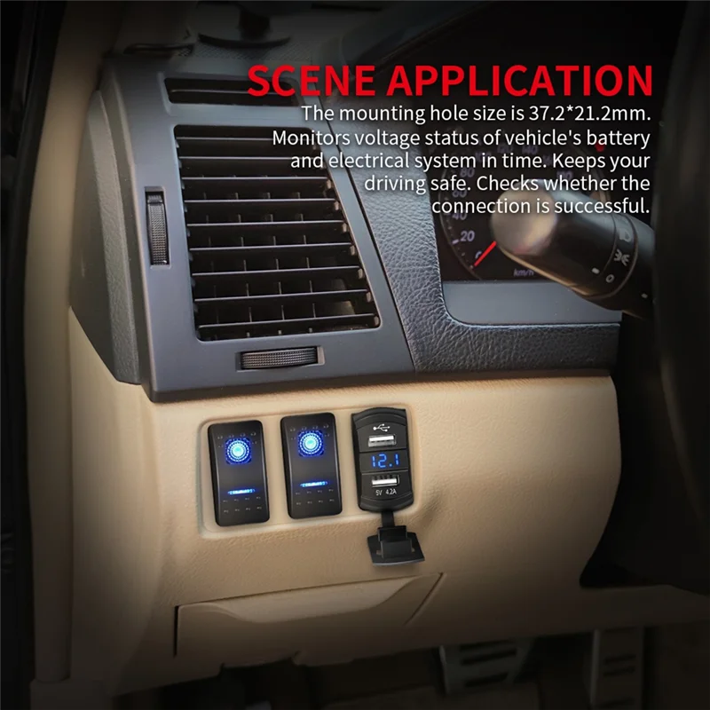 

Marine USB Rocker Switch 12V Dual Charger Ports 4.2A Waterproof Outlet Socket Digital Voltmeter