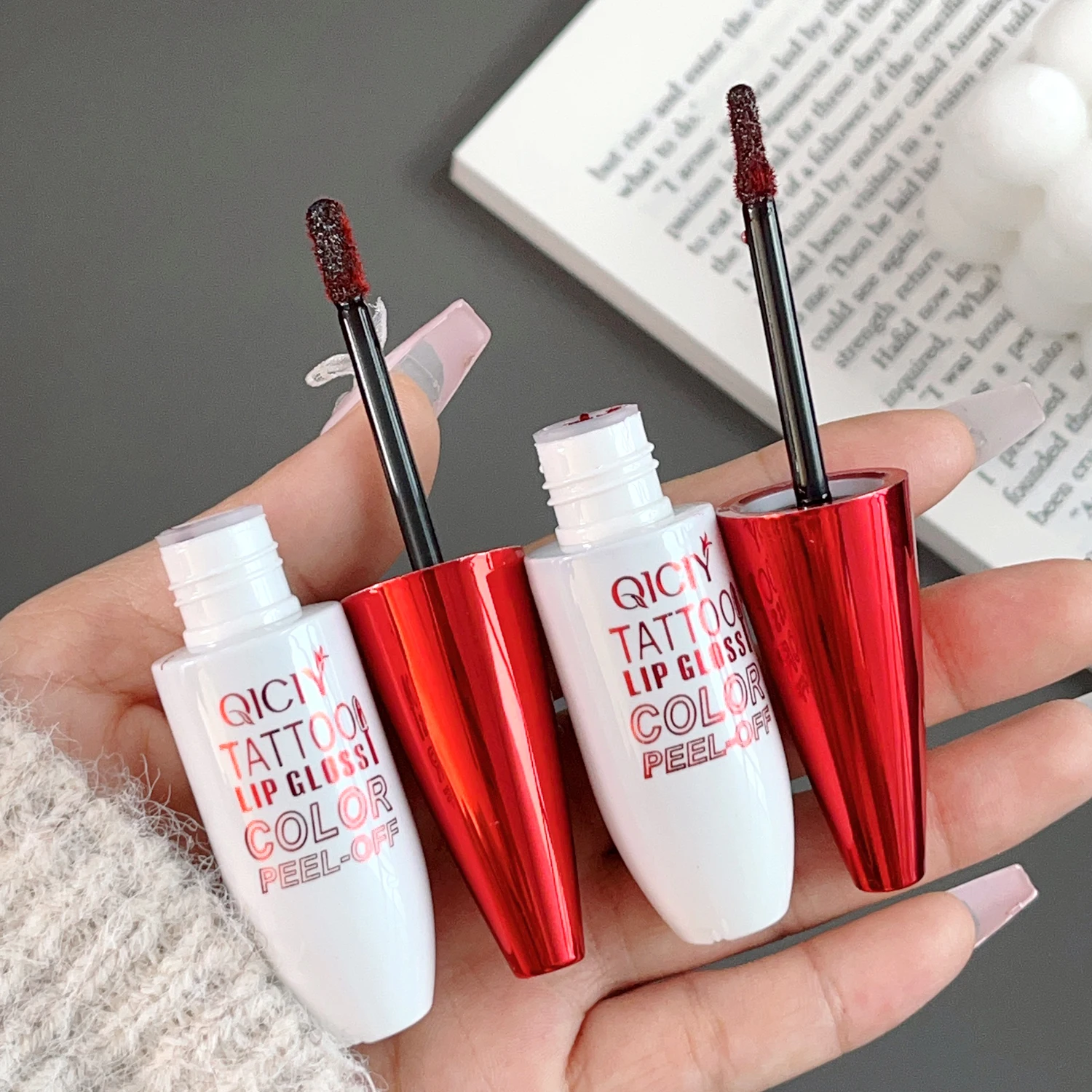 Rosafarbener, abziehbarer Lipgloss, mattierter Lippenstift, wasserfest, langlebig, abreißbar, Kontur, Tattoo, feuchtigkeitsspendende Lippentönung, Pigmente