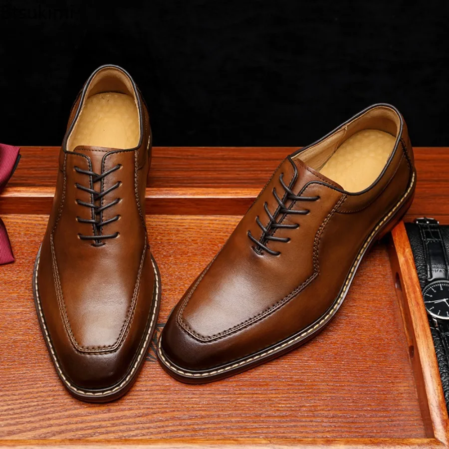 Dress Shoes Men Italian Style Genuine Leather Men's Wedding Shoes Lace Up Formal Gentleman Party Office Shoes Retro Male Shoe
