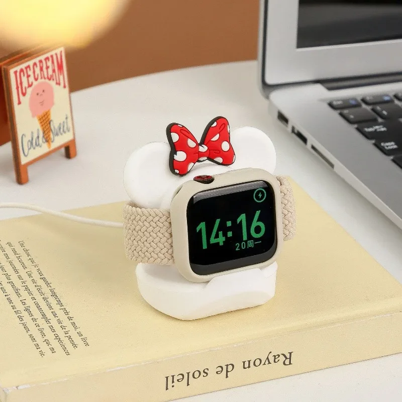 Disney Mickey Charging Base for Apple Watch 7 6 5 4 IWatch 3 2 Silicone Stand Charging Dock Holder Desktop Wireless Charger Base