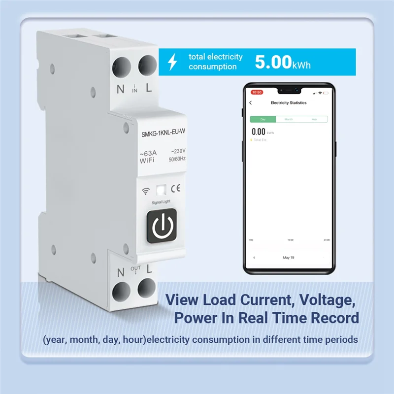 A98Z Tuya WIFI Smart Circuit Breaker 1P+N 1A-63A Adjustable DIN Rail With Metering Work With Smart Life Alexa Home