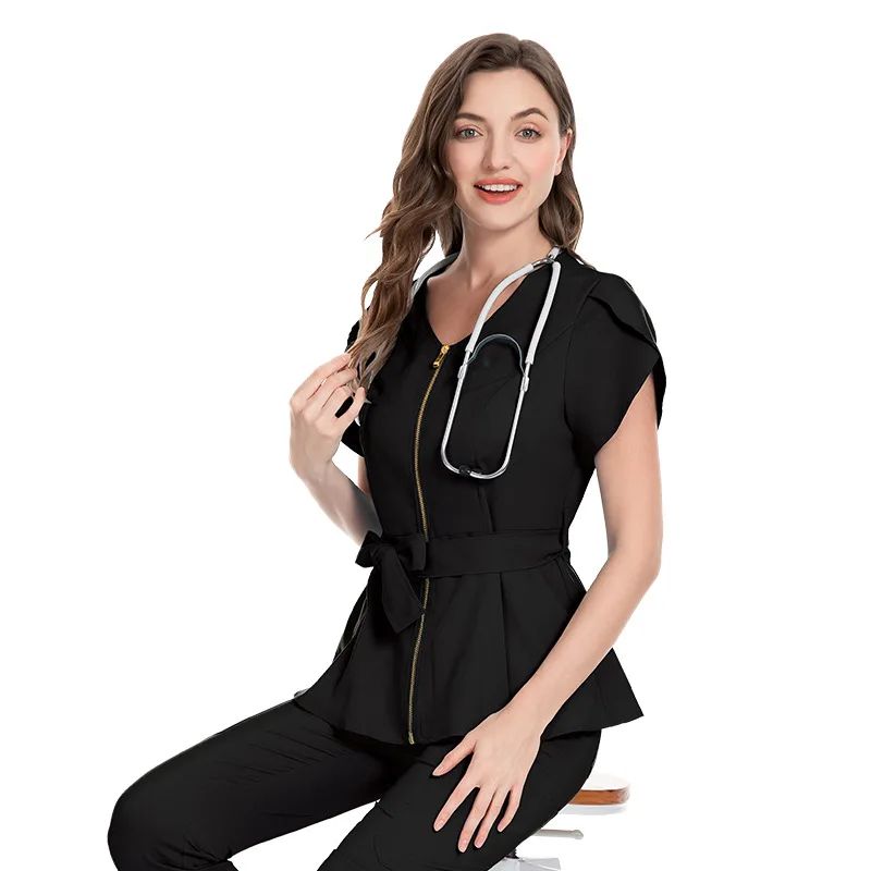 Casual Tie Waisted Surgical Gowns Women's Sets Hospital Short Sleeve Ladies Fashion Brush Hand Gowns Stretch Handwashing Gowns