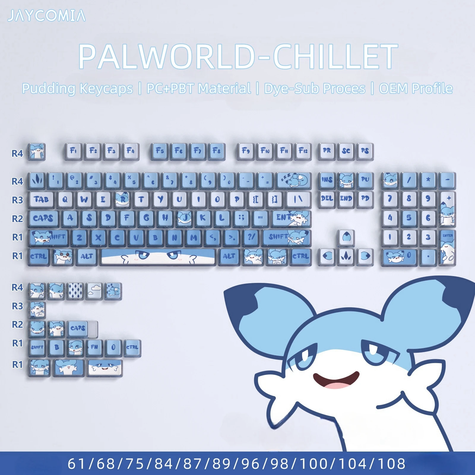 Palworld Chillet Pudding PBT Keycaps OEM Profile Dye-Sub Double Shot Key Caps For Mechanical Keyboard Wooting Hi75