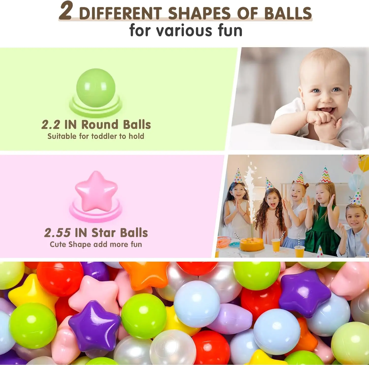 Bola pit bolas 100 vermelho verde azul roxo laranja, formas de estrela para bebês crianças cercadinho bolas de plástico para piscina de bolinhas playballs