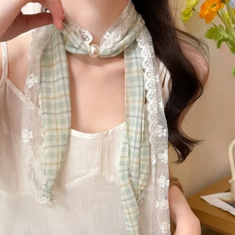 Fashion Multifuctional Geometric Pattern Belt Lace Thin Polka Dot Chiffon Scarf Pearl Lightweight Waist Accessories Women