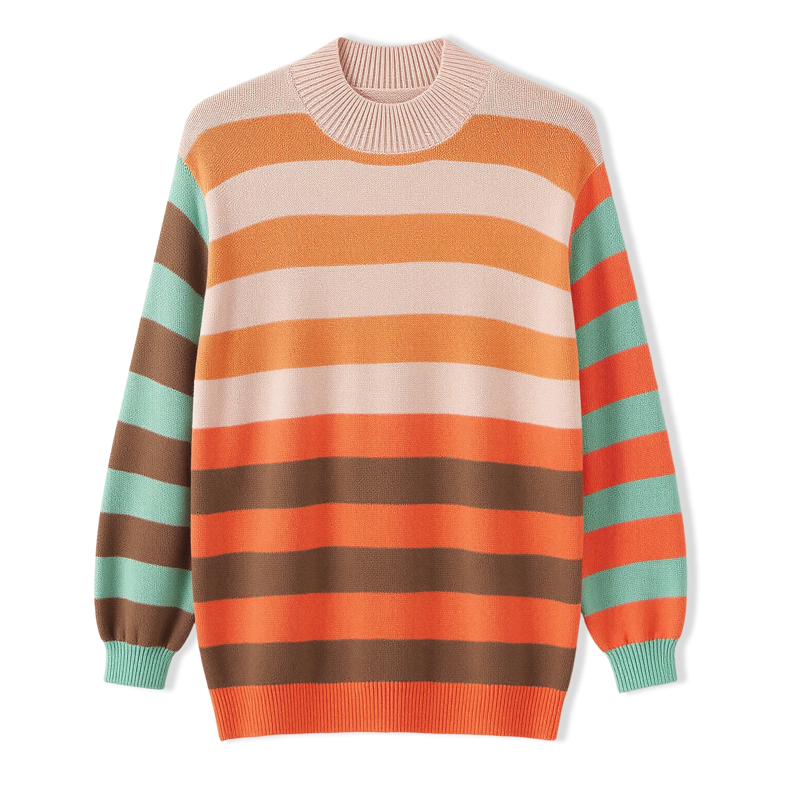

Women s Knit Sweaters Striped Contrast Color Long Sleeve Round Neck Pullovers Loose Fit Tops