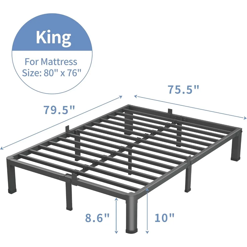 إطار سرير معدني بحجم كينغ 10 بوصة مع سعة 3500 رطل للخدمة الشاقة وأرجل زاوية مستديرة وواقي منزلق للمرتبة وشريحة فولاذية #3