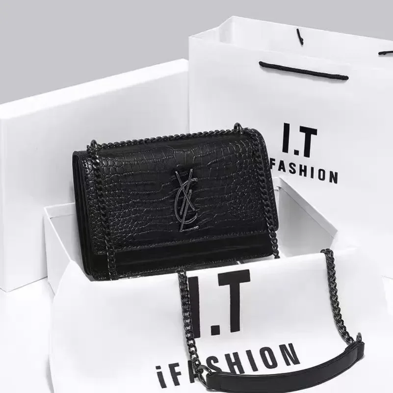 Borsa da donna in vera pelle borsa a tracolla di design di alta qualità borsa nera con patta del sole con scatola modello coccodrillo BY4