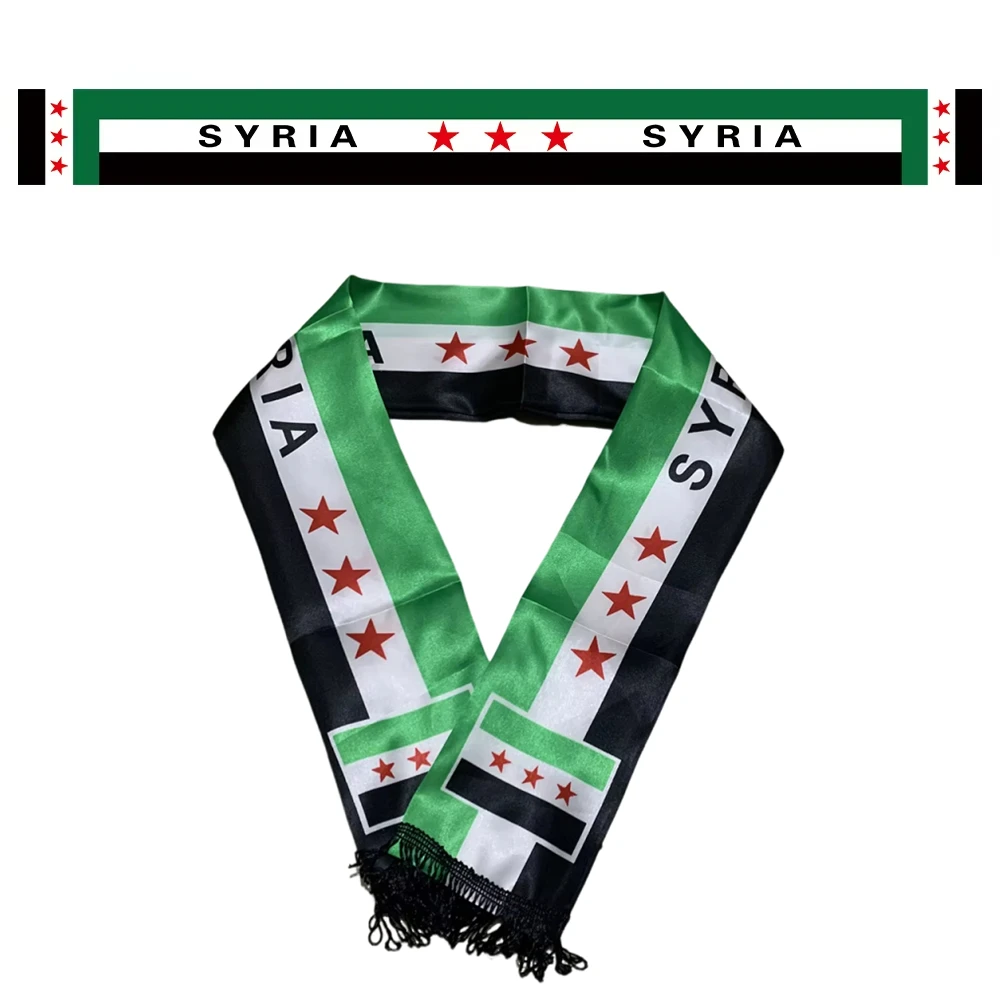 Syria Satin Scarf 14x135cm The Syrian Arab Republic Syrian Three Star Scarf Banner Syria Flag