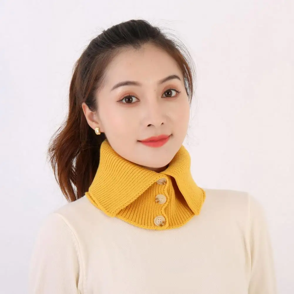 Knitted Scarf Fake Collar Button Closure Tube Scarf Wind-proof Neck Gaiter High Elasticity Winter Circle Loop Neck Warmer