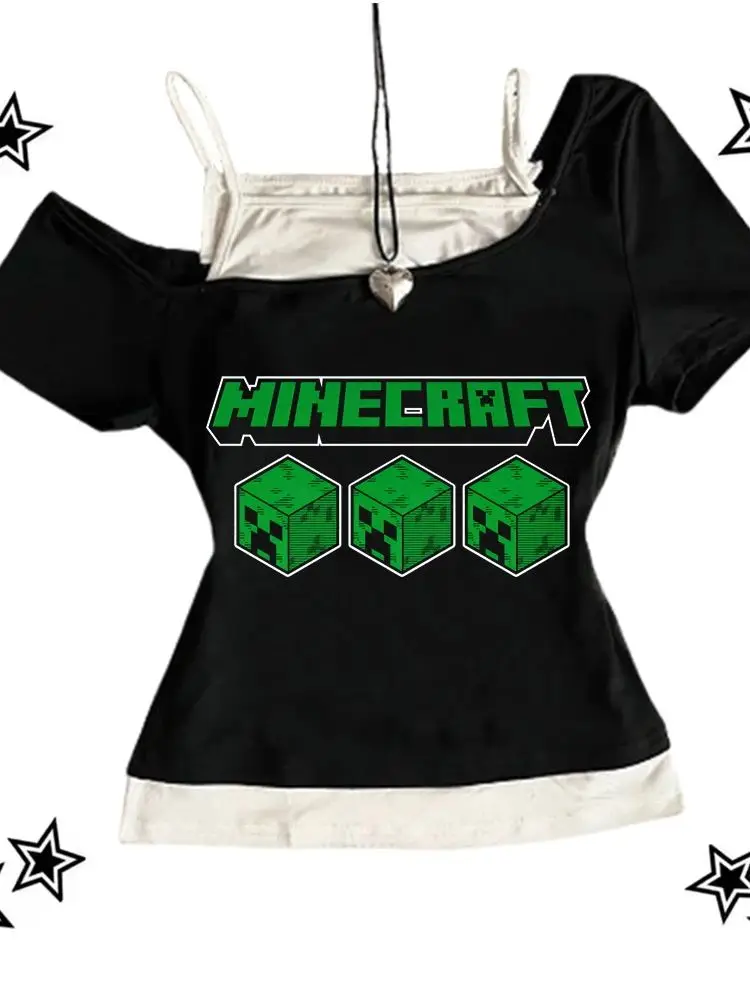 سترة مطبوعة، نمط كرتوني غير رسمي، قميص Y2K مثير، مزاج جميل، جماليات هاراجوكو للفتيات، حمالة نسائية عصرية