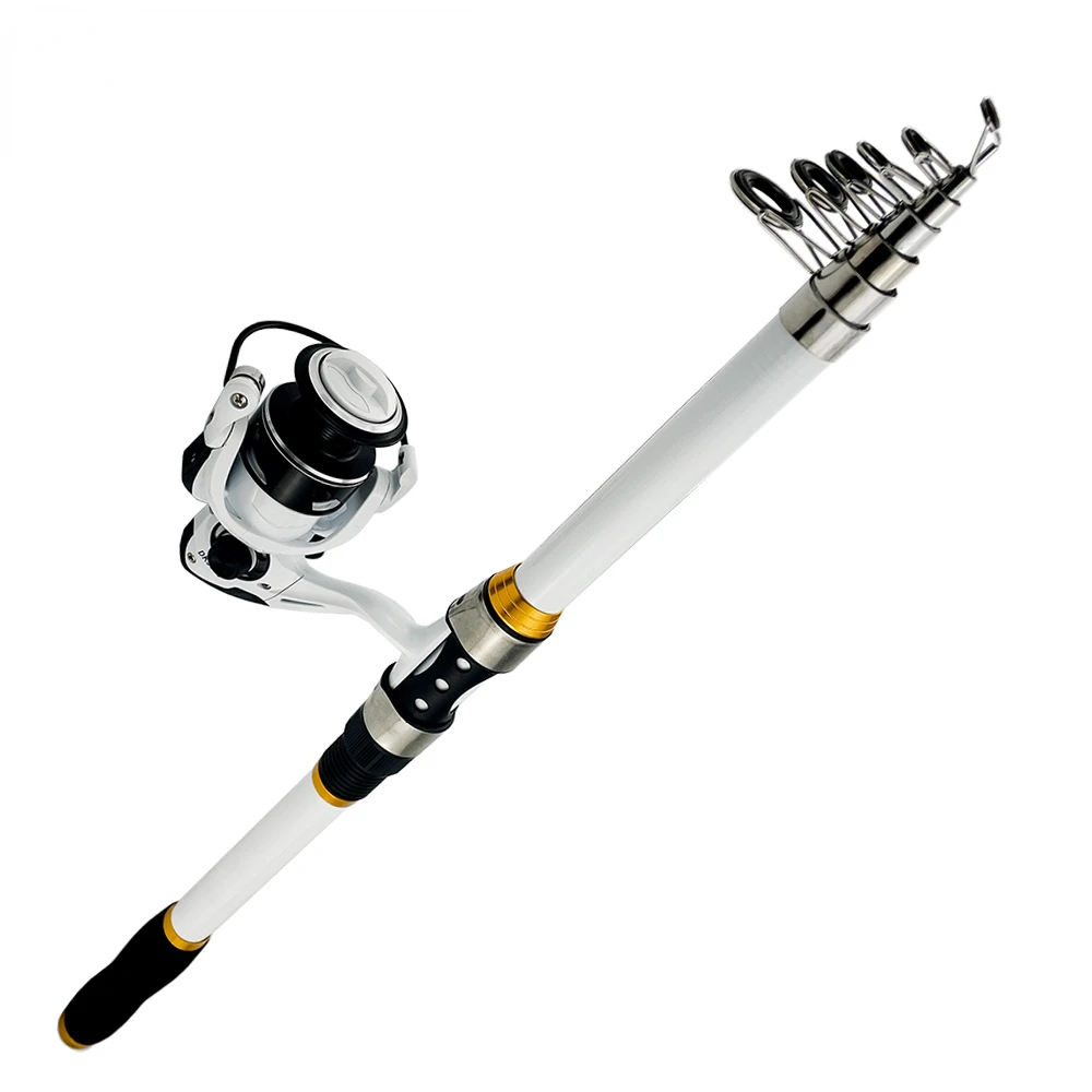 3.6/3.0/2.7/2.4/2.1M White Fishing Rod FRP Light/Hard Band Metal Fishing Reel Left Right Hand Folding Rocker Feeder Reservoir