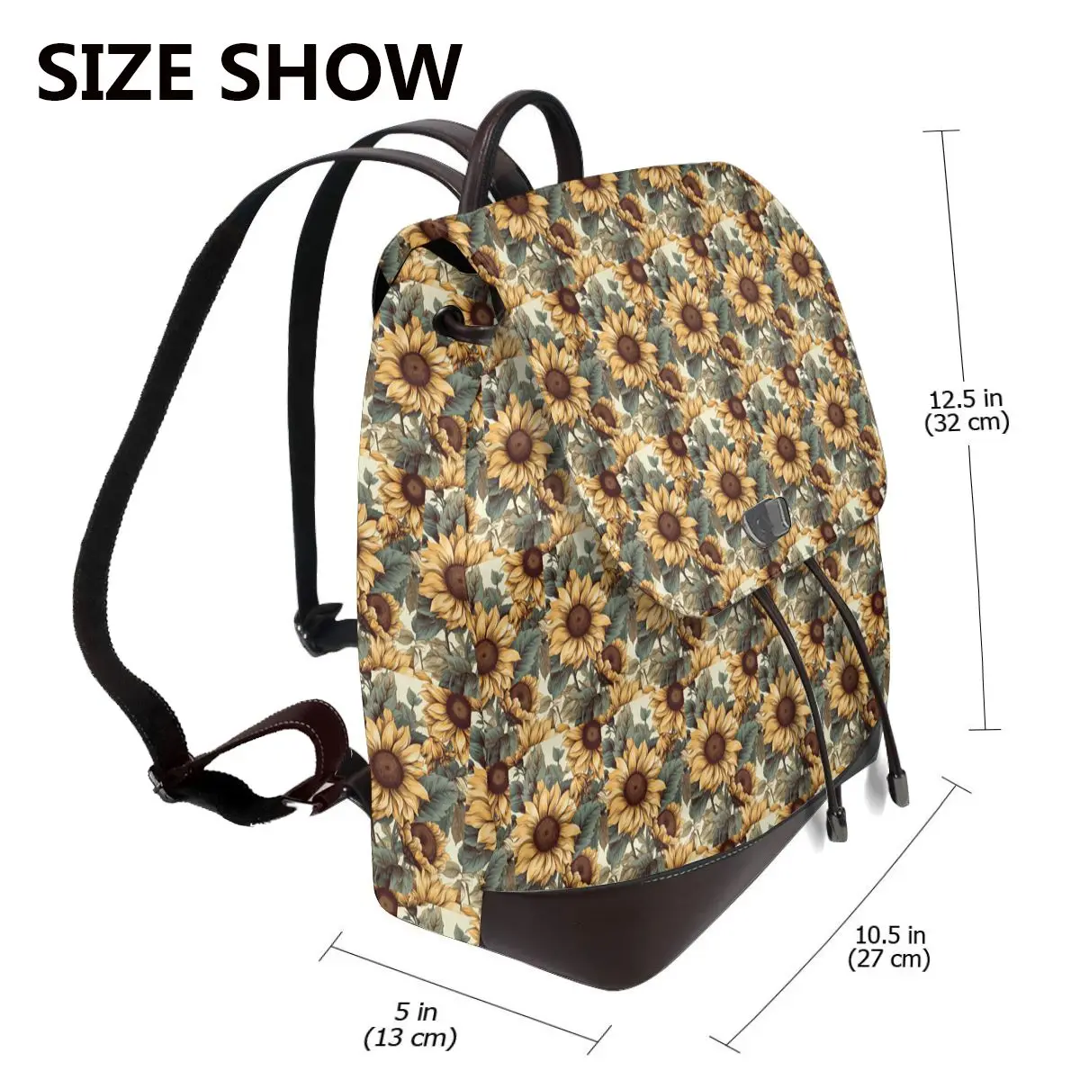 Golden Sunflower Cluster Vintage Botanical Drawing Bookbag School Student Bags Hiking Travel Daypack for Women Derma Backpack