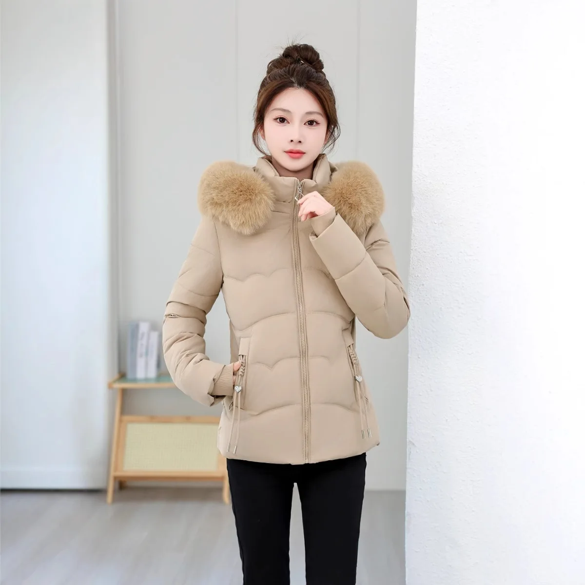 Kurtki damskie w stylu koreańskim, zimowe, nowa moda, jednolite kolory, codzienne, modne, proste, podstawowe, z długim rękawem, z kapturem, pikowane, parki damskie.