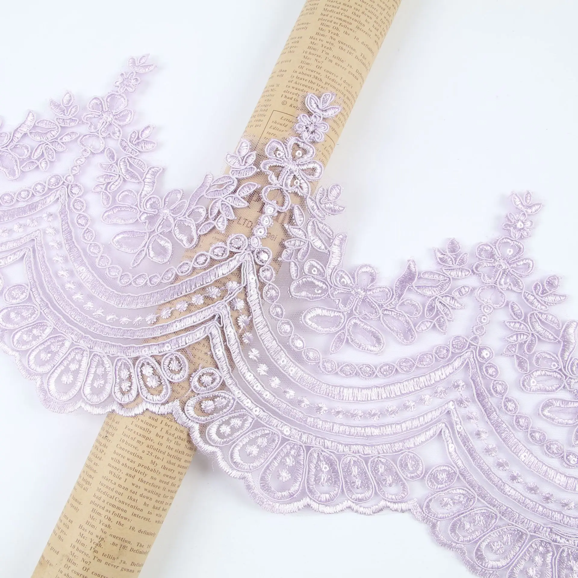 1Yard/20cm Purple  Khaki Cording Fabric Flower Venise Venice Mesh Lace Trim Applique Sewing Craft for Wedding Dec.