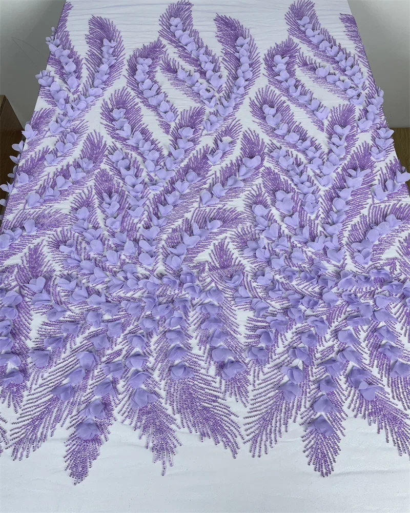 

3D Flower African Beaded Groom Embroidered Lace Fabric High-end French Nigerian Sequins Lace Fabric for Wedding Dress Party