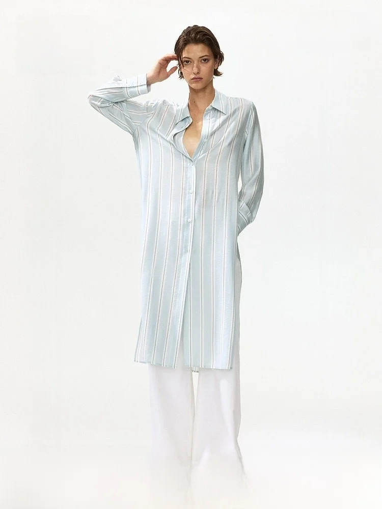 

H&M Women's Shirt Summer New Style 2026 Healing Commute Style Lyocell Blend Long Shirt Simple Fit Button Detail Polyester Fiber