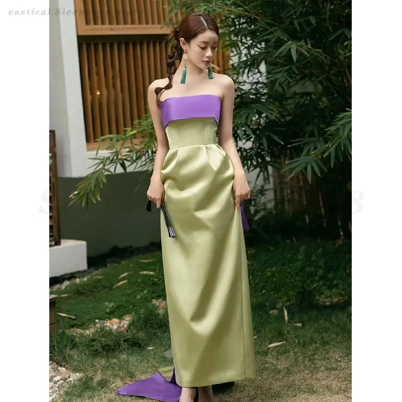 

Sexy Strapless Wedding Toast Clothes Bridal Morning Robe New Chinese Style Engagement Dress Luxury Exquisite Qipao Evening Gown