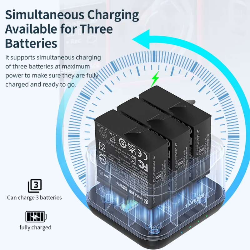 Battery Charger with 3 Battery Channels Charging Box with USB Port & 2 Card Slots for Insta 360 Ace Pro/Ace Charging Hub