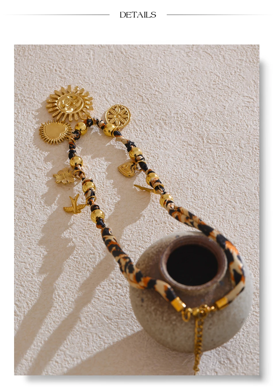 Yhpup Beliebte Edelstahl-Halskette mit Leopardenmuster, Polyester, Sonnenblume, Herz, Insekt, Tropfenkragen, 18 Karat PVD-beschichtet, Modeschmuck, Geschenk – Detail 12