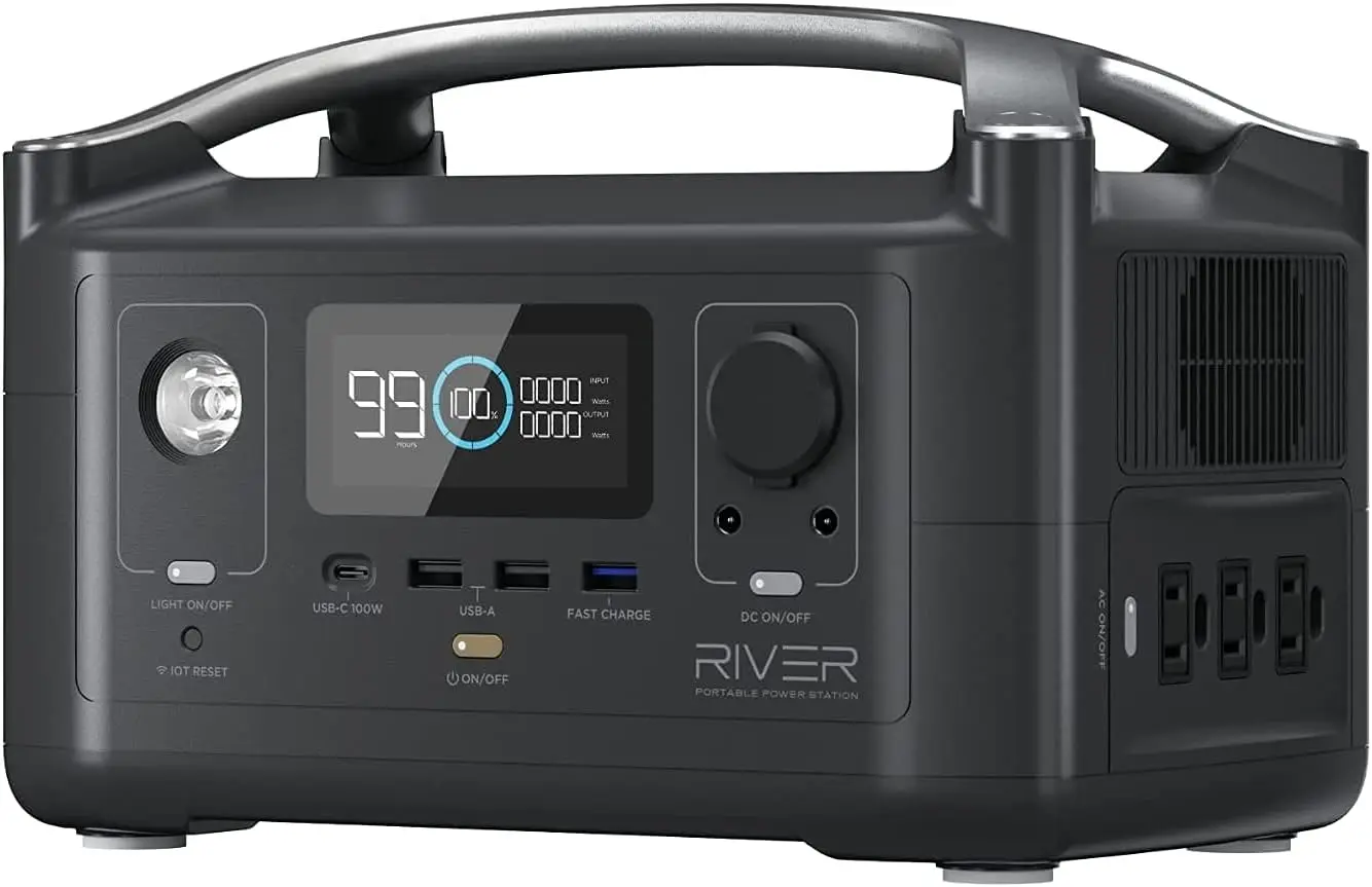 

EF ECOFLOW RIVER 288Wh Portable Power Station,3 x 600W(Peak 1200W) AC Outlets & LED Flashlight, Fast Charging Silent Solar Gener